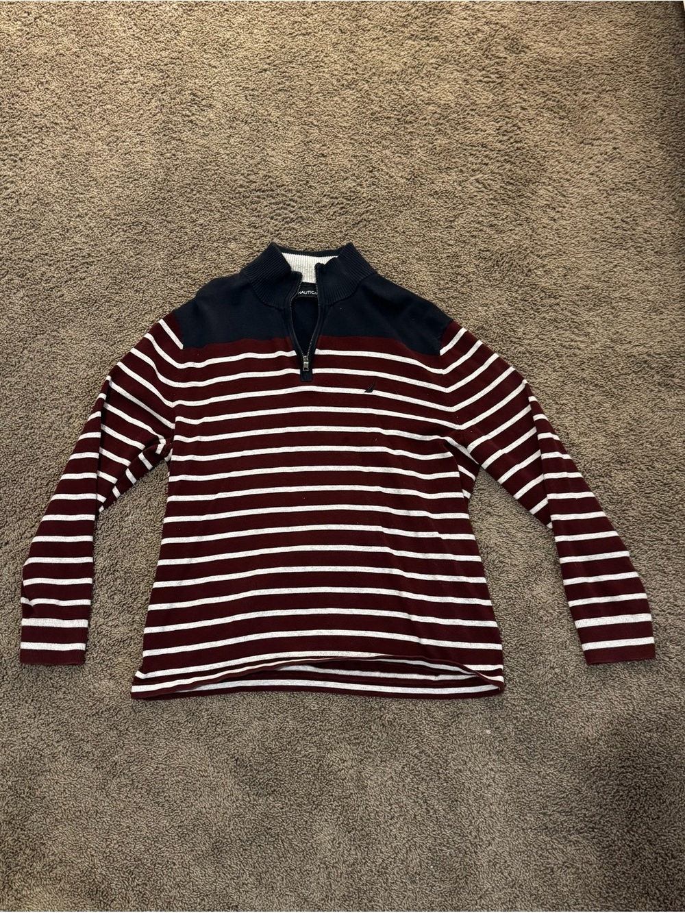 Nautica Navy, red & White Striped Half-Zip Pullover